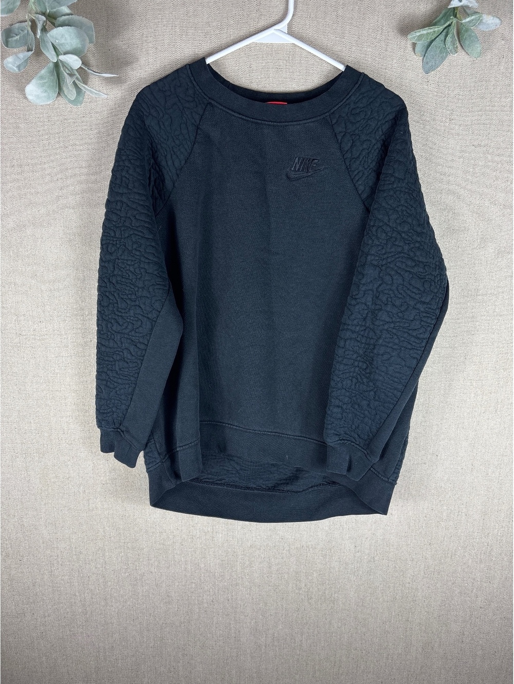 Nike > Black Textured Crew Neck Sweatshirt Oversized Large